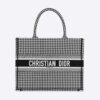 Dior Women Small Dior Book Tote Black and White Houndstooth Embroidery