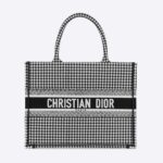 Dior Women Small Dior Book Tote Black and White Houndstooth Embroidery