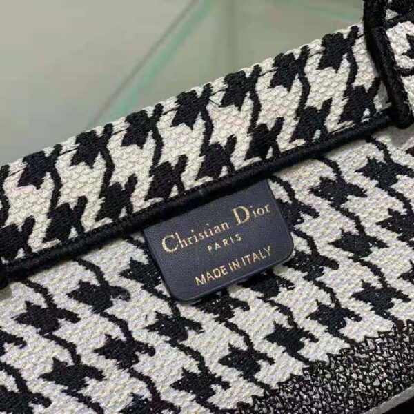Dior Women Small Dior Book Tote Black and White Houndstooth Embroidery (10)