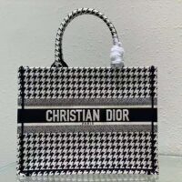 Dior Women Small Dior Book Tote Black and White Houndstooth Embroidery (1)