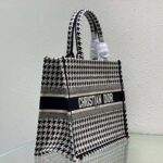 Dior Women Small Dior Book Tote Black and White Houndstooth Embroidery - Image 4