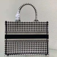 Dior Women Small Dior Book Tote Black and White Houndstooth Embroidery (1)