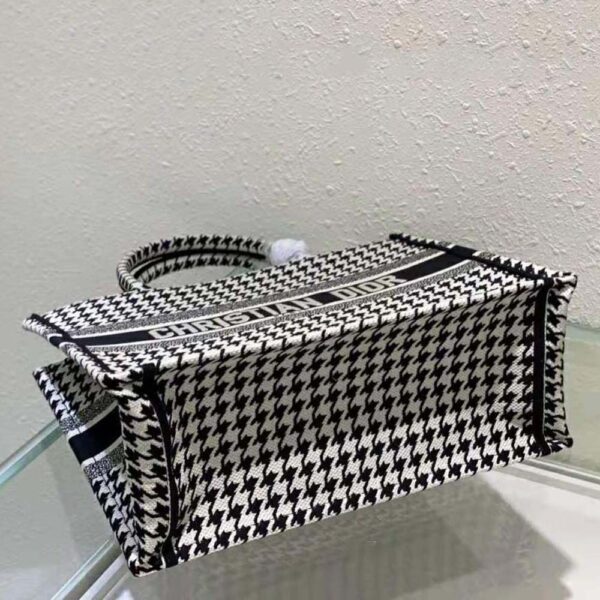 Dior Women Small Dior Book Tote Black and White Houndstooth Embroidery (6)