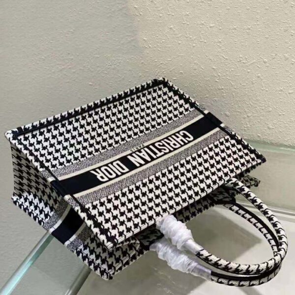 Dior Women Small Dior Book Tote Black and White Houndstooth Embroidery (7)