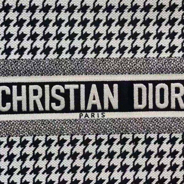 Dior Women Small Dior Book Tote Black and White Houndstooth Embroidery (8)