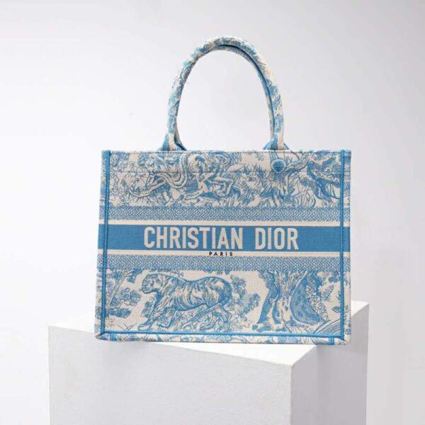 Dior Women Small Dior Book Tote Cornflower Blue Toile de Jouy Embroidery (2)