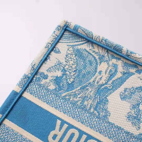 Dior Women Small Dior Book Tote Cornflower Blue Toile de Jouy Embroidery (9)