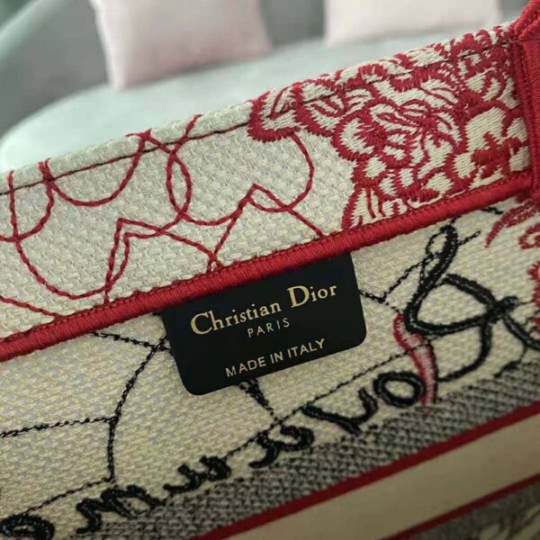 Dior Women Small Dior Book Tote Red and White D-Royaume D Amour Embroidery (10)