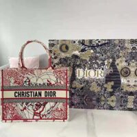 Dior Women Small Dior Book Tote Red and White D-Royaume D Amour Embroidery (1)