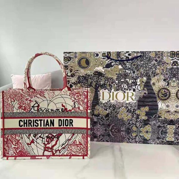 Dior Women Small Dior Book Tote Red and White D-Royaume D Amour Embroidery (2)
