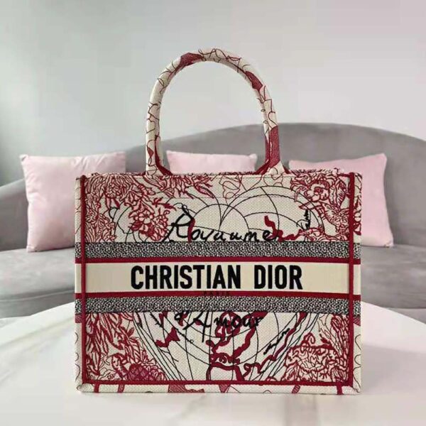 Dior Women Small Dior Book Tote Red and White D-Royaume D Amour Embroidery (3)