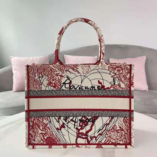 Dior Women Small Dior Book Tote Red and White D-Royaume D Amour Embroidery (4)