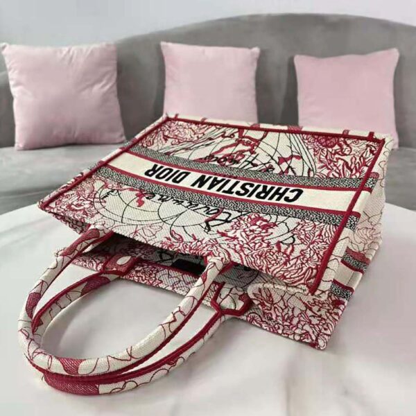 Dior Women Small Dior Book Tote Red and White D-Royaume D Amour Embroidery (5)