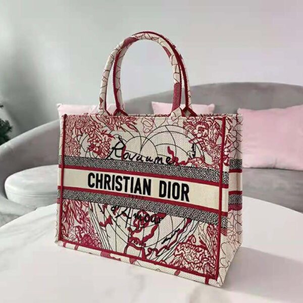 Dior Women Small Dior Book Tote Red and White D-Royaume D Amour Embroidery (6)