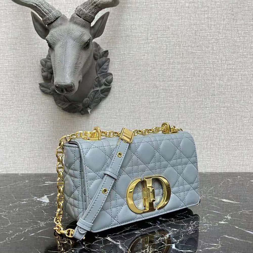 Dior - Dior Caro Compact Zipped Card Holder Cloud Blue Supple Cannage Calfskin - Women