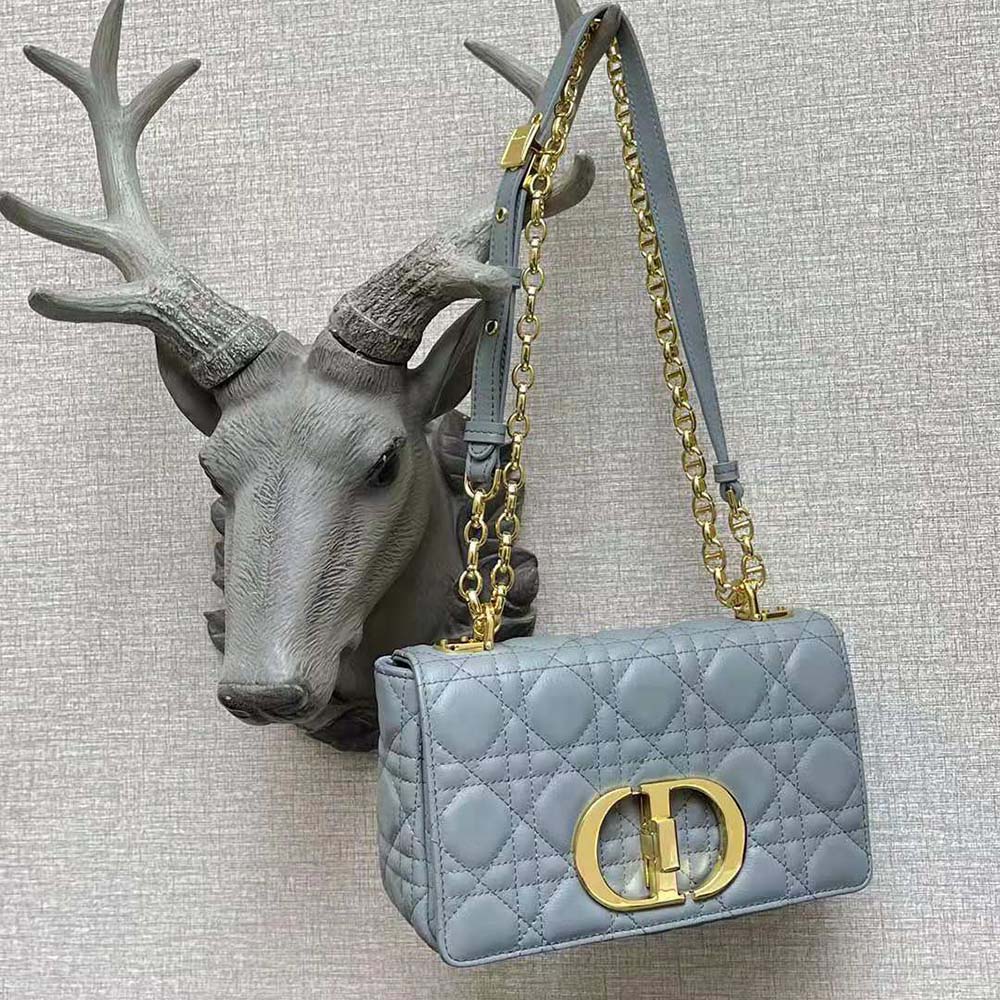 Dior Caro Compact Zipped Card Holder Cloud Blue Supple Cannage Calfskin, DIOR in 2023