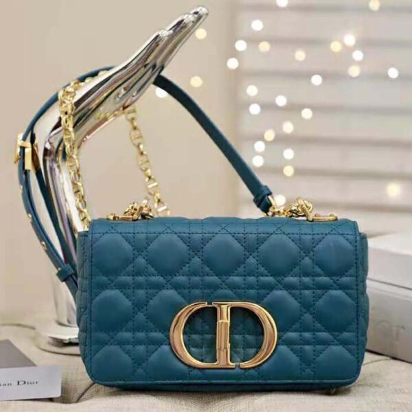 Dior Women Small Dior Caro Bag Supple Cannage Calfskin-blue (2)