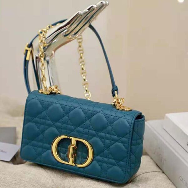 Dior Women Small Dior Caro Bag Supple Cannage Calfskin-blue (3)