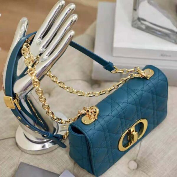 Dior Women Small Dior Caro Bag Supple Cannage Calfskin-blue (4)