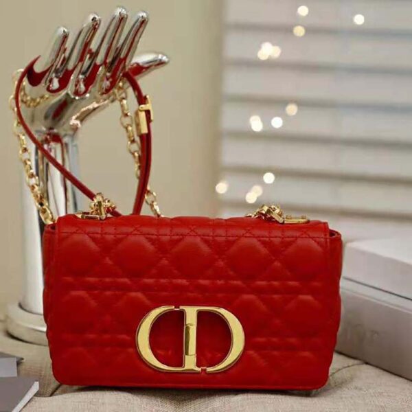 Dior Women Small Dior Caro Bag Supple Cannage Calfskin-red (2)
