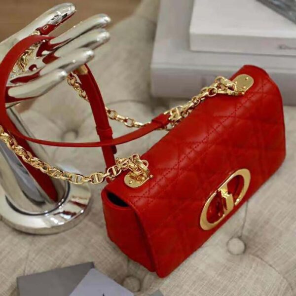 Dior Women Small Dior Caro Bag Supple Cannage Calfskin-red (3)