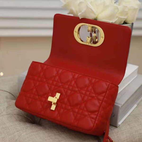 Dior Women Small Dior Caro Bag Supple Cannage Calfskin-red (6)