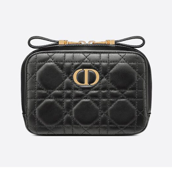 Dior Women Small Dior Caro Zipped Pouch Black Cannage Lambskin (1)