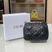 Dior Women Small Dior Caro Zipped Pouch Black Cannage Lambskin (1)