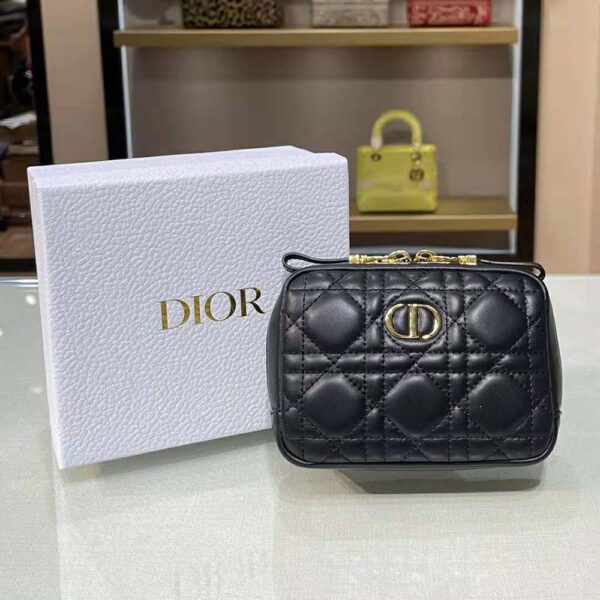 Dior Women Small Dior Caro Zipped Pouch Black Cannage Lambskin (2)