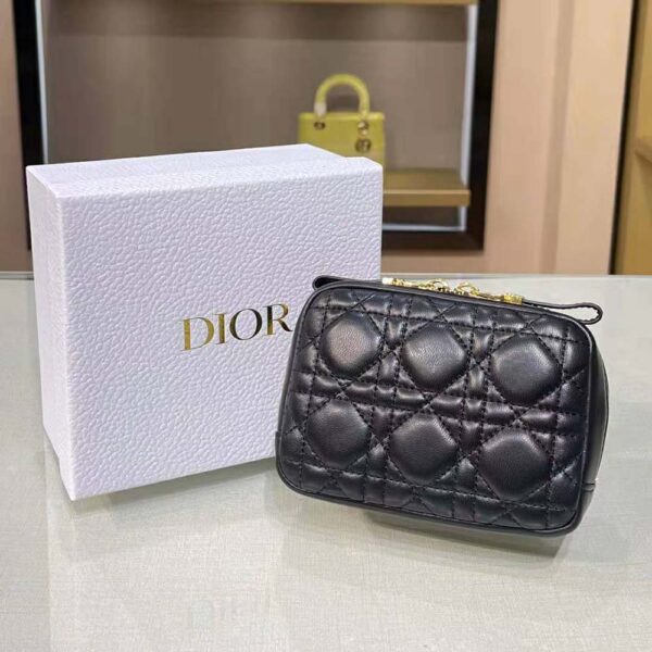 Dior Women Small Dior Caro Zipped Pouch Black Cannage Lambskin (4)