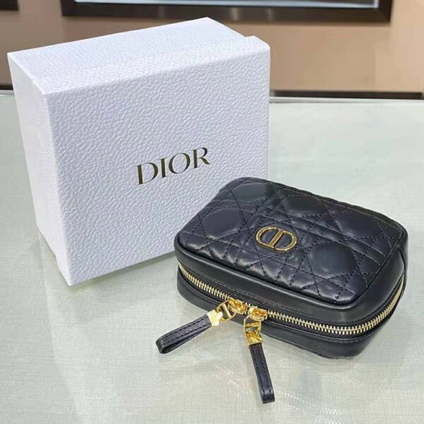 Dior Women Small Dior Caro Zipped Pouch Black Cannage Lambskin (5)