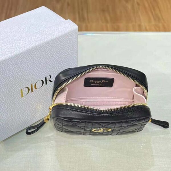 Dior Women Small Dior Caro Zipped Pouch Black Cannage Lambskin (6)
