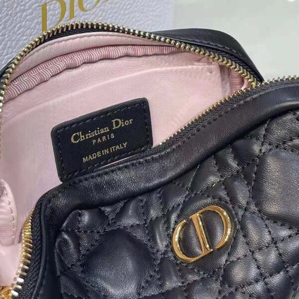 Dior Women Small Dior Caro Zipped Pouch Black Cannage Lambskin (7)