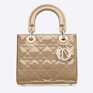 Dior Women Small Lady Dior Bag Beige Patent Cannage Calfskin