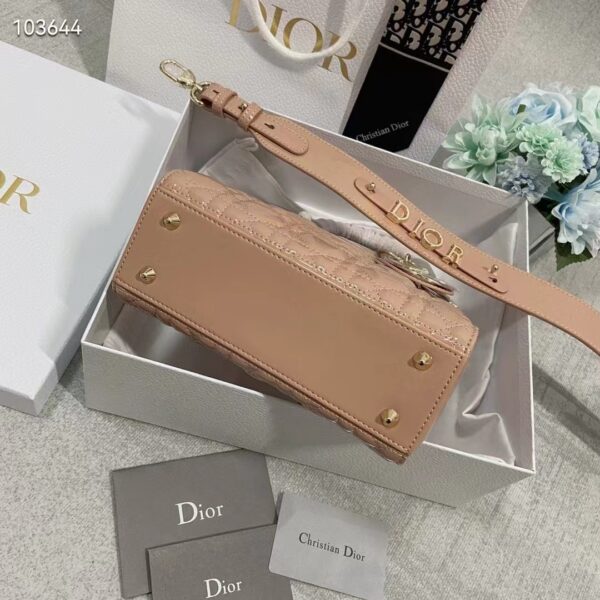 Dior Women Small Lady Dior Bag Beige Patent Cannage Calfskin (5)