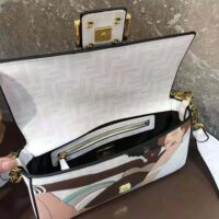 Fendi Women Baguette FF White Glazed Fabric Bag with Inlay (1)