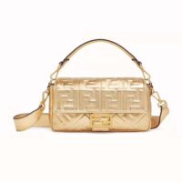 Fendi Women Baguette Fendi Prints On Leather Bag-gold (1)