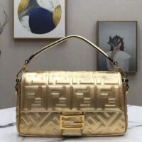 Fendi Women Baguette Fendi Prints On Leather Bag-gold (1)