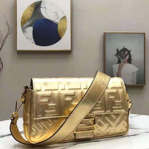 Fendi Women Baguette Fendi Prints On Leather Bag-gold (15)
