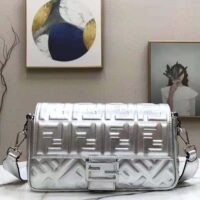 Fendi Women Baguette Fendi Prints On Leather Bag-silver (1)