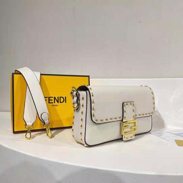 Fendi Women Conic Medium Baguette White Leather Bag (4)