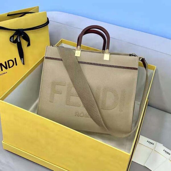 Fendi Women Fendi Sunshine Medium Beige Canvas Bag (2)