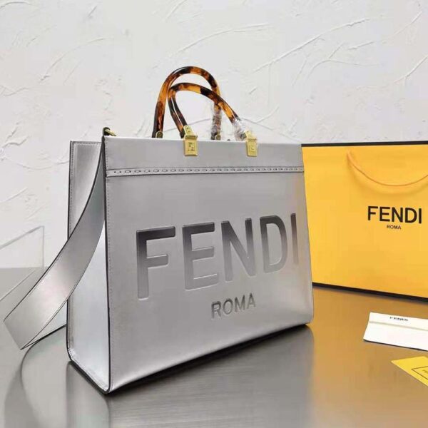 Fendi Women Fendi Sunshine Medium Silver Laminated Leather Shopper (2)