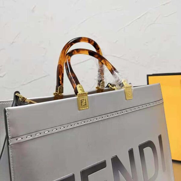 Fendi Women Fendi Sunshine Medium Silver Laminated Leather Shopper (3)