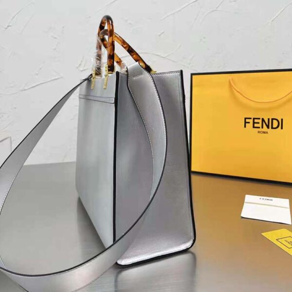 Fendi Women Fendi Sunshine Medium Silver Laminated Leather Shopper (4)
