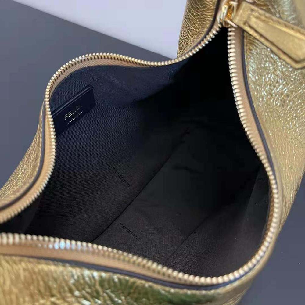 Fendi Women Fendigraphy Small Gold Laminated Leather Bag
