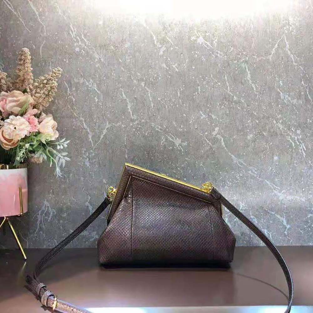 Fendi Women First Small Dark Brown Python Leather Bag