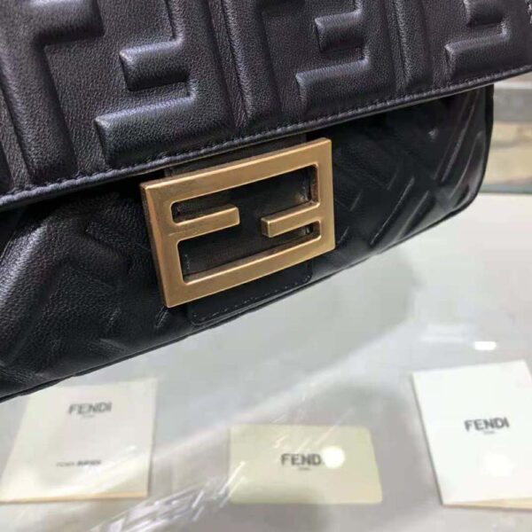Fendi Women Iconic Medium Baguette Black Leather Bag (7)