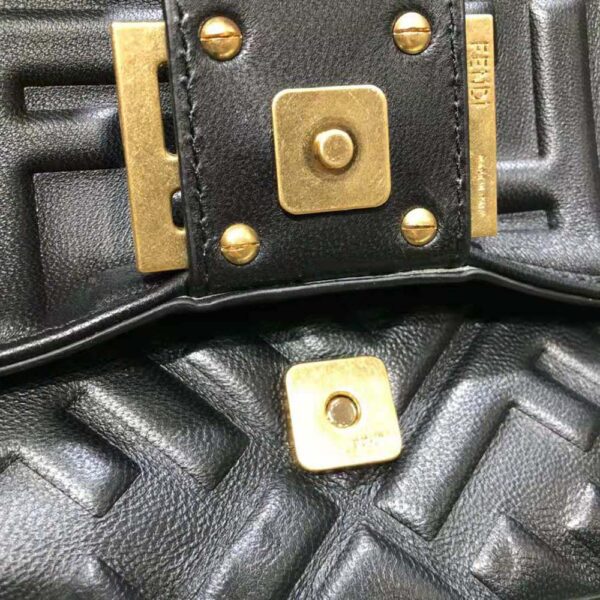 Fendi Women Iconic Medium Baguette Black Leather Bag (8)