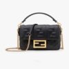 Fendi Women Iconic Mini Baguette Black Leather Bag